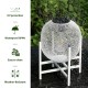 Glitzhome 11.5"H White Metal Mesh Solar Powered Outdoor Lantern with Stand