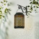 Glitzhome 8.75"H Black Metal Cutout Flower Solar Powered Outdoor Hanging Lantern with LED Light