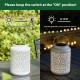 Glitzhome 8.75"H White Metal Cutout Flower Solar Powered Outdoor Hanging Lantern with LED Light