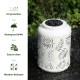 Glitzhome 8.75"H White Metal Cutout Leaf Solar Powered Outdoor Hanging Lantern with LED Light