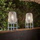 Glitzhome 14.25"H White Metal Mesh Solar Powered Outdoor Lantern with Stand, Set of 2