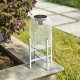 Glitzhome 14.25"H White Metal Mesh Solar Powered Outdoor Lantern with Stand, Set of 2