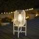 Glitzhome 14.25"H White Metal Mesh Solar Powered Outdoor Lantern with Stand, Set of 2