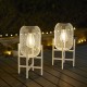 Glitzhome 14.25"H White Metal Mesh Solar Powered Outdoor Lantern with Stand, Set of 2