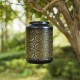 Glitzhome 8.75"H Black Metal Cutout Flower Solar Powered Outdoor Hanging Lantern with LED Light, Set of 2