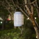 Glitzhome 8.75"H White Metal Cutout Flower Solar Powered Outdoor Hanging Lantern with LED Light, Set of 2