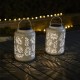 Glitzhome 8.75"H White Metal Cutout Leaf Solar Powered Outdoor Hanging Lantern with LED Light, Set of 2