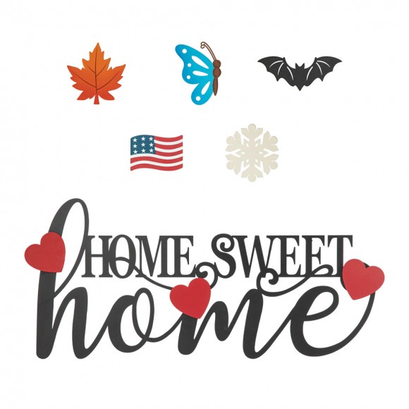 Glitzhome 24"L Metal "HOME SWEET HOME" Wall Decor with 6 Changeable Shaped Decors(Spring/ Valentine/ Patriotic/ Fall/ Halloween/ Christmas)