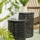 Glitzhome Set of 2 Multi-functional Metal Black Garden Stool or Planter Stand or Accent Table or Side Table