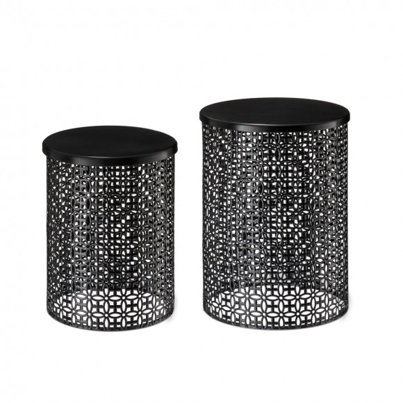 Glitzhome Set of 2 Multi-functional Metal Black Garden Stool or Planter Stand or Accent Table or Side Table