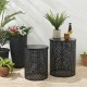 Glitzhome Set of 2 Multi-functional Metal Black Garden Stool or Planter Stand or Accent Table or Side Table