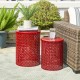 Glitzhome Set of 2 Multi-functional Metal Red Garden Stool or Planter Stand or Accent Table or Side Table