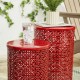 Glitzhome Set of 2 Multi-functional Metal Red Garden Stool or Planter Stand or Accent Table or Side Table