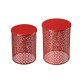 Glitzhome Set of 2 Multi-functional Metal Red Garden Stool or Planter Stand or Accent Table or Side Table