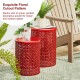 Glitzhome Set of 2 Multi-functional Metal Red Garden Stool or Planter Stand or Accent Table or Side Table