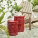 Glitzhome Set of 2 Multi-functional Metal Red Garden Stool or Planter Stand or Accent Table or Side Table