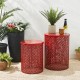 Glitzhome Set of 2 Multi-functional Metal Red Garden Stool or Planter Stand or Accent Table or Side Table