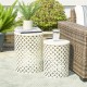 Glitzhome Set of 2 Multi-functional Metal White Garden Stool or Planter Stand or Accent Table or Side Table