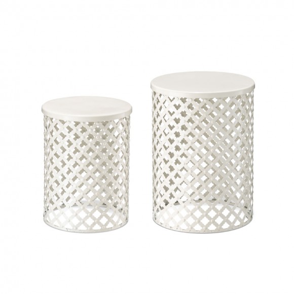 Glitzhome Set of 2 Multi-functional Metal White Garden Stool or Planter Stand or Accent Table or Side Table