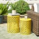 Glitzhome Set of 2 Multi-functional Metal Yellow Garden Stool or Planter Stand or Accent Table or Side Table