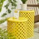 Glitzhome Set of 2 Multi-functional Metal Yellow Garden Stool or Planter Stand or Accent Table or Side Table