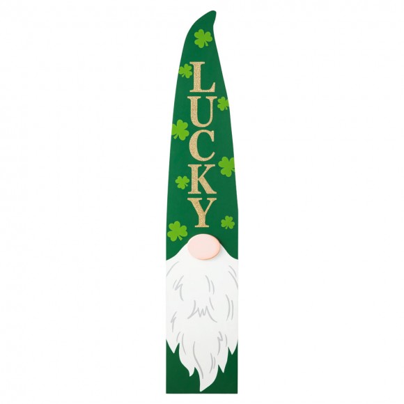 Glitzhome 42"H St. Patrick's Wooden Gonme LUCKY Porch Sign Decor