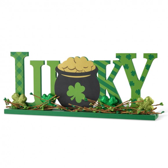 Glitzhome 15.75"L St. Patrick's Lucky Wooden Table Decor