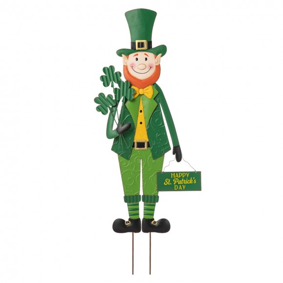 Glitzhome 36"H St. Patrick's Metal Leprechaun Yard Stake or Standing Decor or Wall Decor