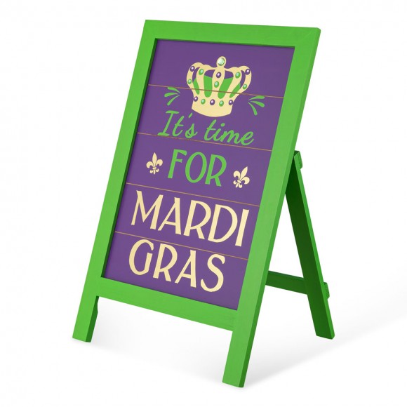 Glitzhome 24"H Mardi Gras Wooden Wooden Standing Easel Sign Decor or Hanging Decor