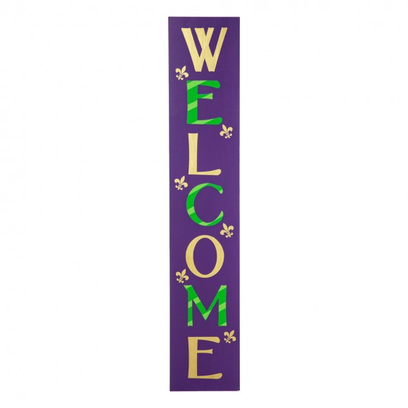 Glitzhome 42"H Mardi Gras "WELCOME" Wooden Porch Sign