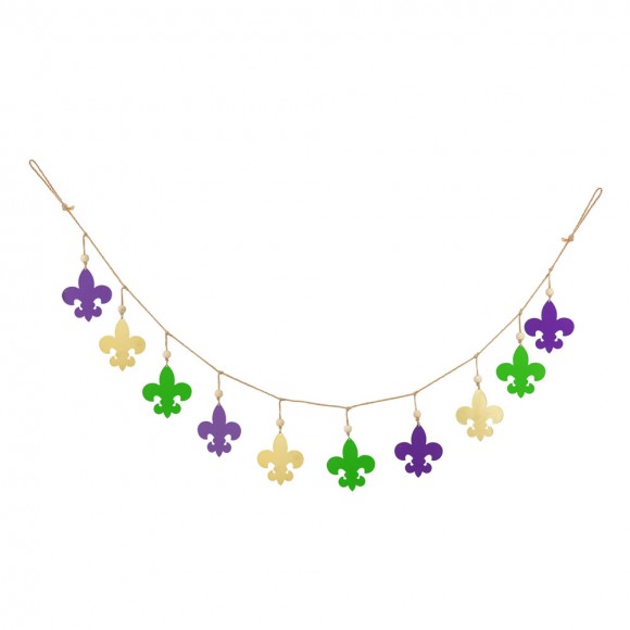 Glitzhome 6'L Mardi Gras Metal Fleur-de-Lis Garland