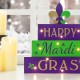 Glitzhome 11.75"L Lighted Mardi Gras Wooden Fleur-de-Lis Block Table Sign