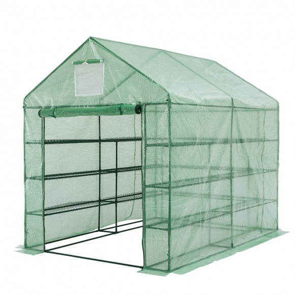 Glitzhome 98.5"W 12 Shelves Walk-In Zipper PE Greenhouse