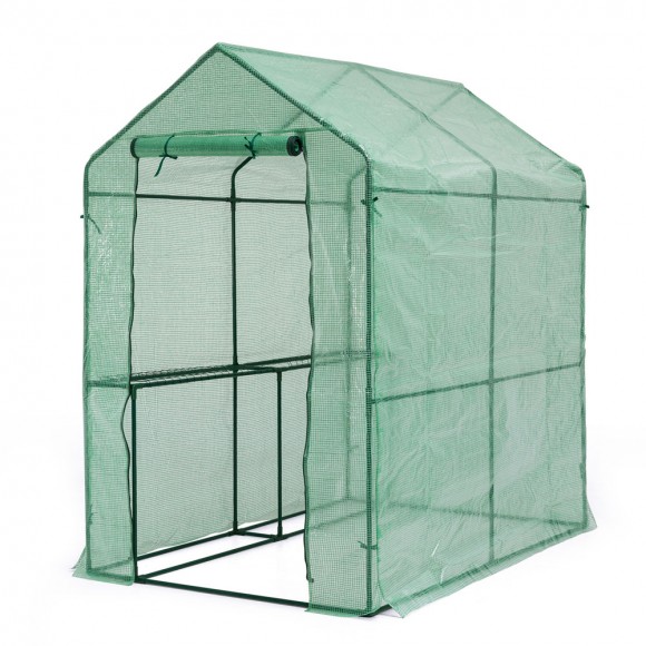 Glitzhome 74.75''H 2 Shelf Walk-In PE Greenhouse