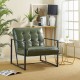 Glitzhome Mid-Century Modern Hunter Green Leatherette Button-tufted Accent Arm Chair with Black Metal Frame