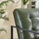 Glitzhome Mid-Century Modern Hunter Green Leatherette Button-tufted Accent Arm Chair with Black Metal Frame