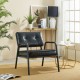 Glitzhome Mid-Century Modern Black Leatherette Arm Accent Chair With Frosted Black Metal Frame