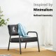 Glitzhome Mid-Century Modern Black Leatherette Arm Accent Chair With Frosted Black Metal Frame