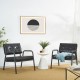 Glitzhome Mid-Century Modern Black Leatherette Arm Accent Chair With Frosted Black Metal Frame