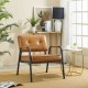 Glitzhome Mid-Century Modern Light Brown Leatherette Arm Accent Chair With Frosted Black Metal Frame