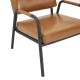 Glitzhome Mid-Century Modern Light Brown Leatherette Arm Accent Chair With Frosted Black Metal Frame