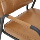 Glitzhome Mid-Century Modern Light Brown Leatherette Arm Accent Chair With Frosted Black Metal Frame