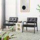 Glitzhome Set of 2 Mid-Century Modern Black Leatherette Arm Accent Chair With Frosted Black Metal Frame