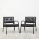 Glitzhome Set of 2 Mid-Century Modern Black Leatherette Arm Accent Chair With Frosted Black Metal Frame