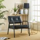 Glitzhome Set of 2 Mid-Century Modern Black Leatherette Arm Accent Chair With Frosted Black Metal Frame