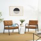 Glitzhome Set of 2 Mid-Century Modern Light Brown Leatherette Arm Accent Chair With Frosted Black Metal Frame