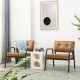 Glitzhome Set of 2 Mid-Century Modern Light Brown Leatherette Arm Accent Chair With Frosted Black Metal Frame
