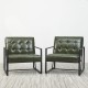 Glitzhome Set of 2 Mid-Century Modern Hunter Green Leatherette Button-tufted Accent Arm Chair with Black Metal Frame