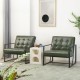 Glitzhome Set of 2 Mid-Century Modern Hunter Green Leatherette Button-tufted Accent Arm Chair with Black Metal Frame