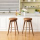 Glitzhome Set of 2 Round Swivel Bar Stool with Brown Leatherette Seat and Composite Wood Legs